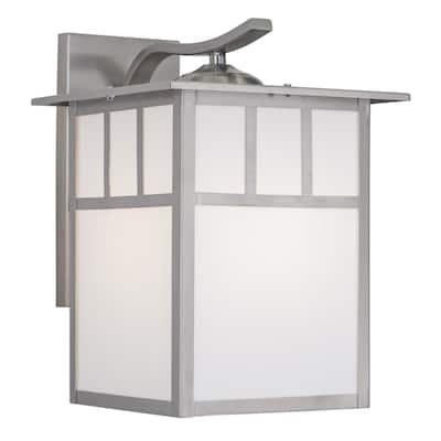 Mission Stainless Steel 1 Light Rectangle Outdoor Wall Lantern White Glass - 9.5-in W x 13-in H x 11.5-in D