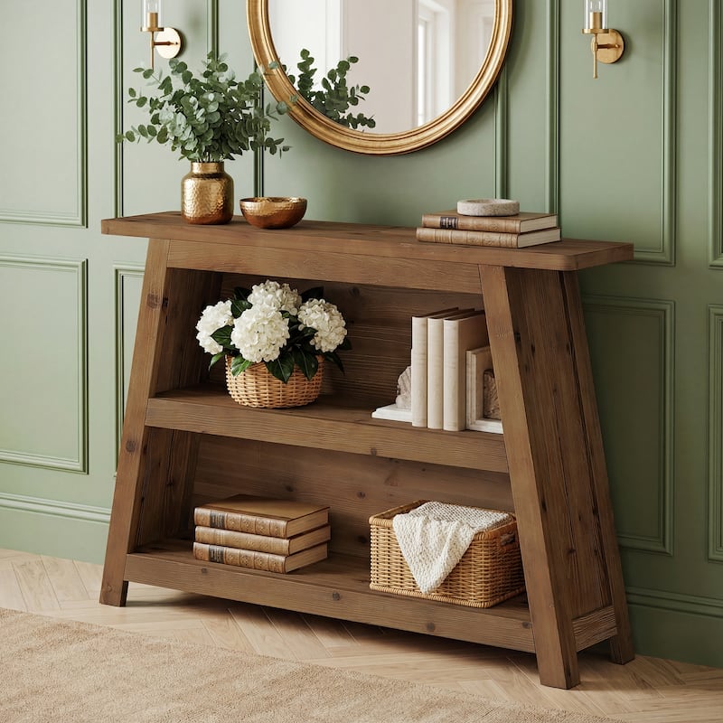 Rustic Solid Wood Console Table, Entryway Table with Storage Shelves, Sofa Table for Hallway, Living Room, Foyer, Entrance