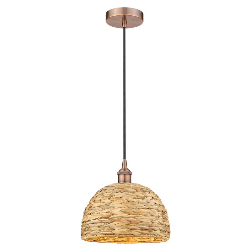 Innovations Lighting Endless Possibilities Edison - Woven Rattan - 1 Light 12" Cord Hung Mini Pendant - Antique Copper