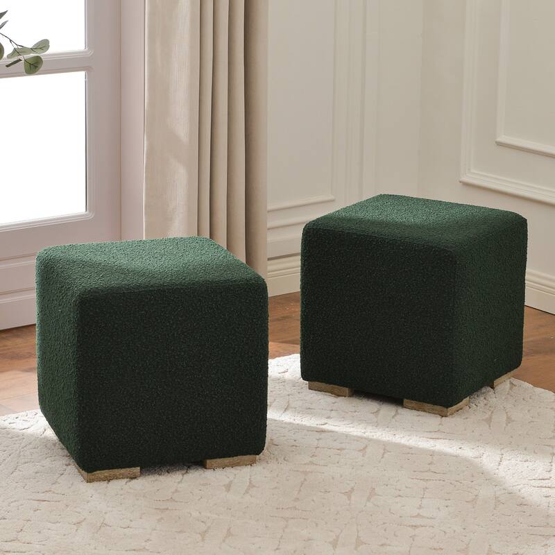KINWELL 18.5" W Square Boucle Upholstered Ottoman Entryway Footstool