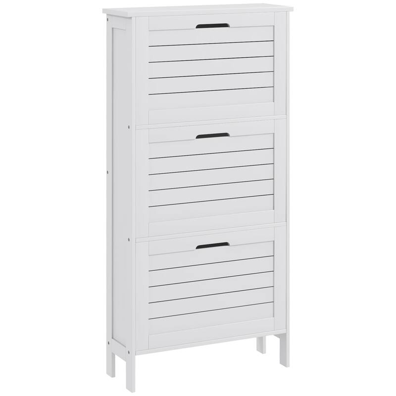 Compact 3-Drawer Shoe Cabinet with Louvered Doors for Entryway, Hallway Space-Saving Shoe Rack Organizer for Small Spaces