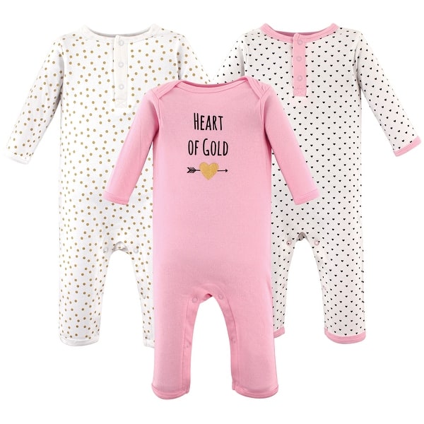 slide 1 of 1, Hudson Baby Infant Girl Cotton Coveralls 3pk, Heart 0 - 3 Months - Pink