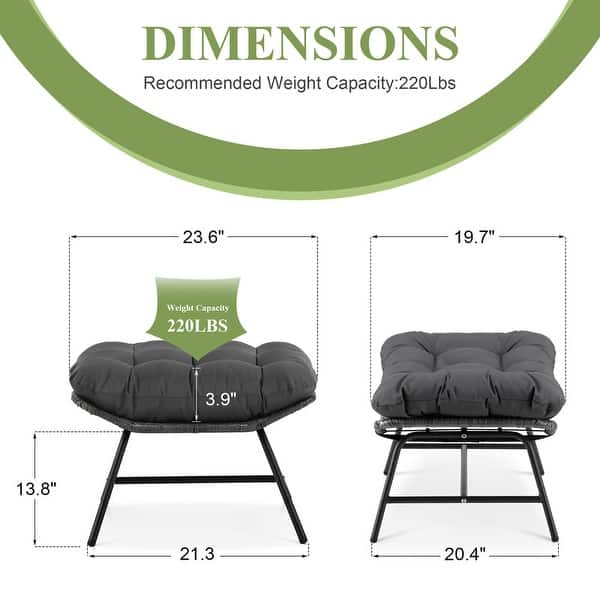 dimension image slide 1 of 2, FINCATI Outdoor Wicker Ottoman (Set of 2) with Cushions Boho Patio Metal Frame Footrest for Porch, Balconies