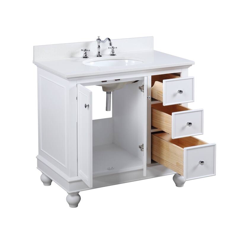 KitchenBathCollection Bella 36" Bathroom Vanity with Quartz Top