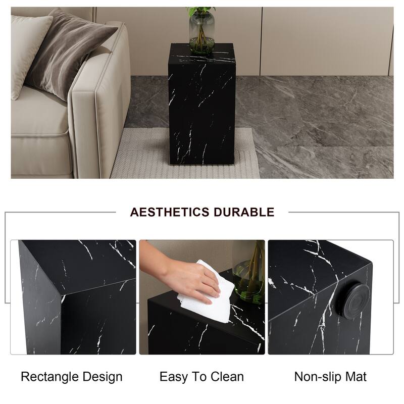 Modern Stylish Coffee Table Rectangular Coffee Table with Black Marble Texture Sticker, for Living Room
