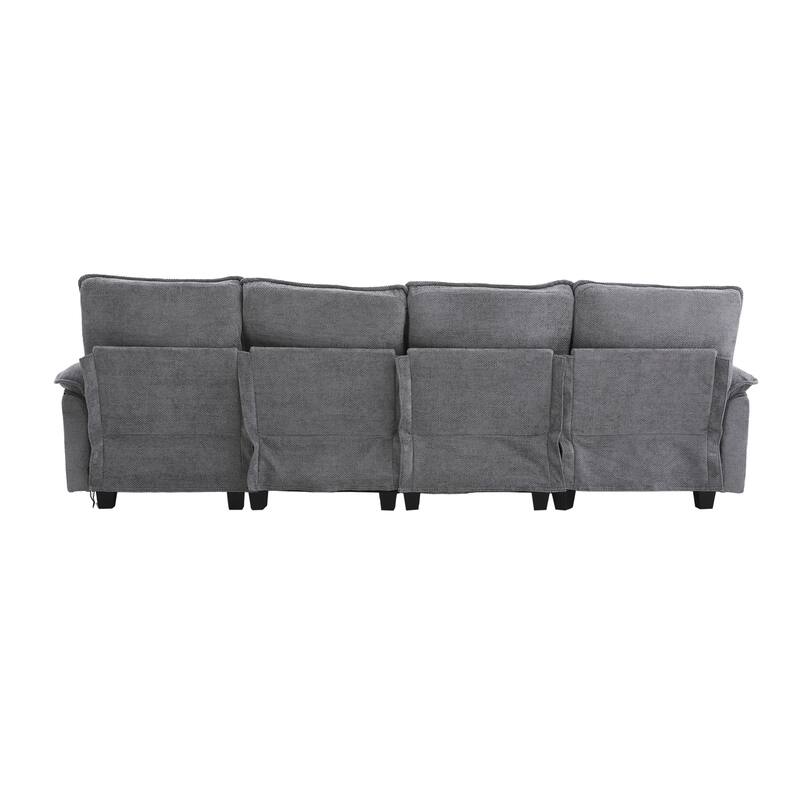 Chenille U-shape Sectional Sofa with Chaise and Storage Ottoman, Modular Couch with USB/Type-C Ports, Side Pockets, Phone Holder