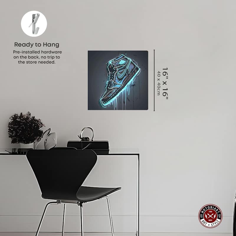 Notoriart Blue Glow Sneaker Gallery Wrapped Sneaker 1 Piece Canvas Wall Art