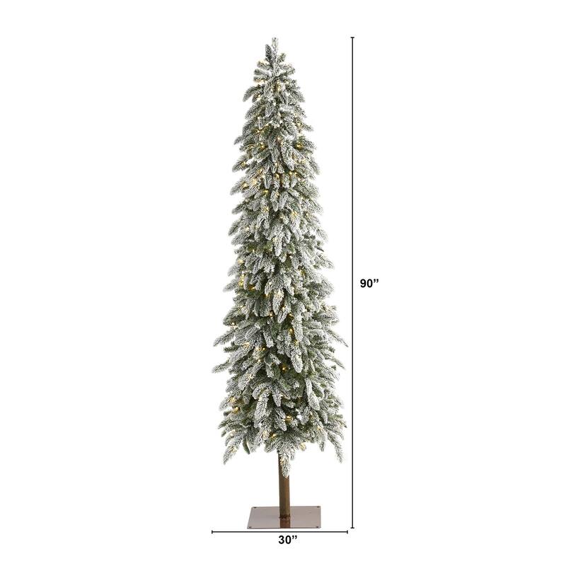 7.5' Pre-Lit Washington Alpine Flocked Artificial Christmas Tree, Clear LED Lights - 7.5 Foot