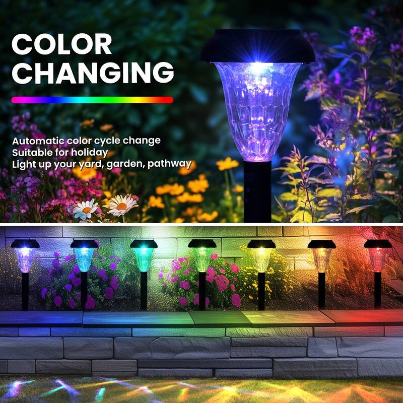 Solar RGB Color-Changing LED Pathway Lighting, IP65 Waterproof for Garden, Patio