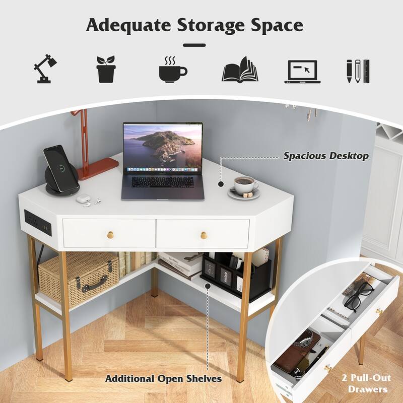 Costway Corner Computer Desk Writing Workstation Study Desk w/ 2