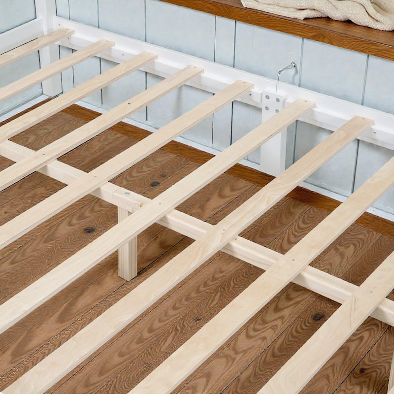 Retro Wood Platform Bed Frame with Headboard, Full Queen Bed with Wooden Slat Support, No Box Spring