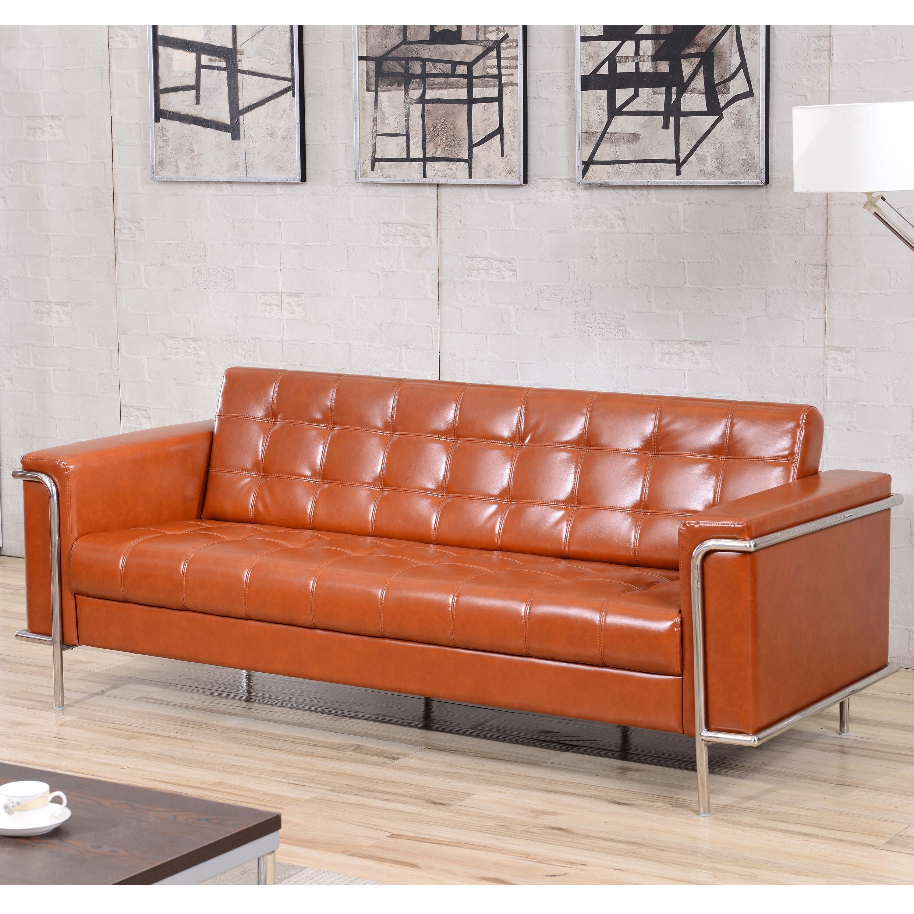 Contemporary LeatherSoft Double Stitch Detail Sofa Bed Bath