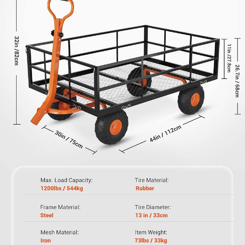 1200 LBS Heavy Duty Steel Garden Cart, Utility Yard Wagon for Landscaping, Lawn, Farm, Outdoor Use