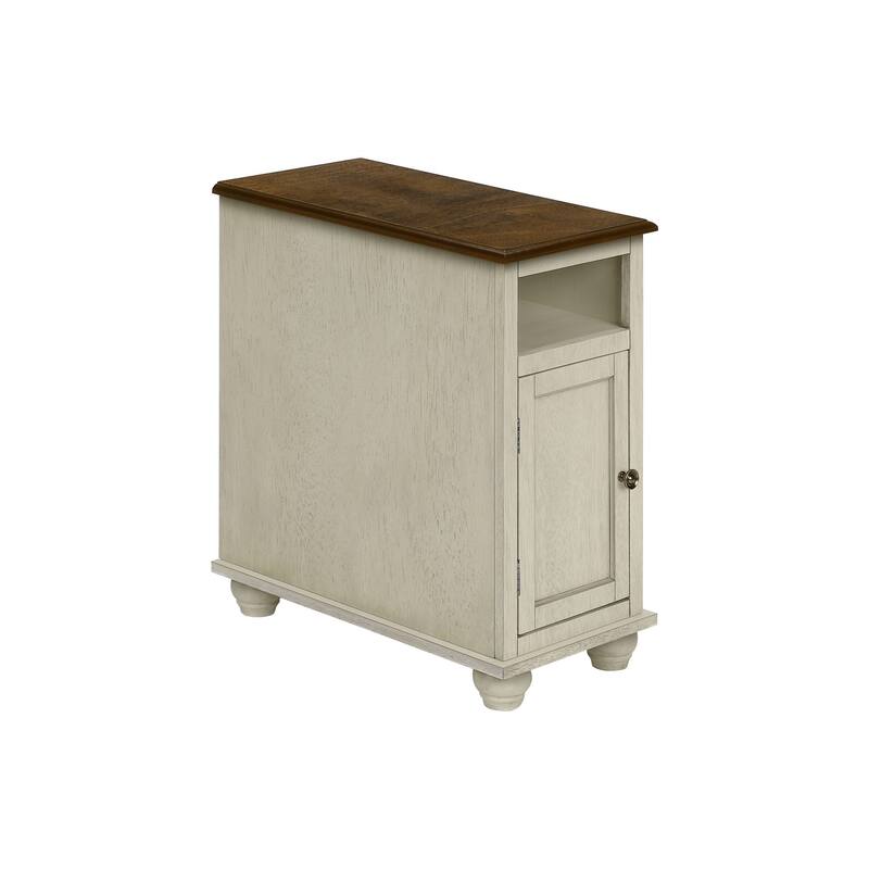Accent Table, End, Side Table, Bedroom, Nightstand, Narrow, Lamp, Storage, Antique White Veneer, Brown Veneer, Traditional