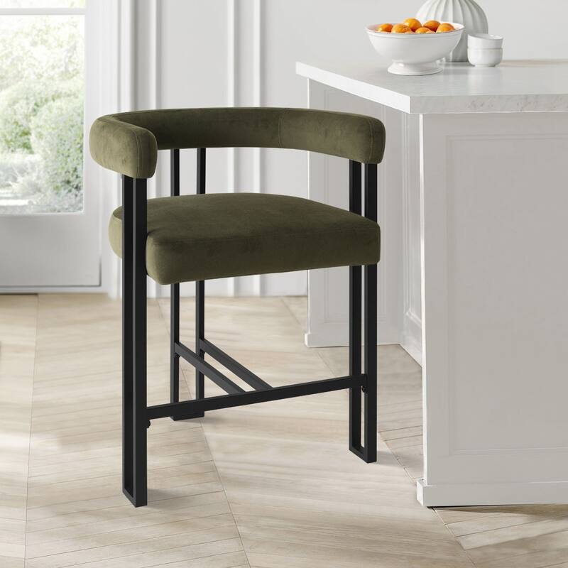 Velvet Upholstered Counter Stool - Single - Green 1