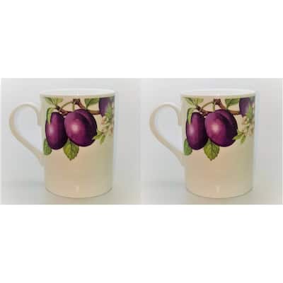 Roy Kirkham LUCY MUG-PLUM FRUIT TREE, Set of 2, Bone China Ceramic, Made in England