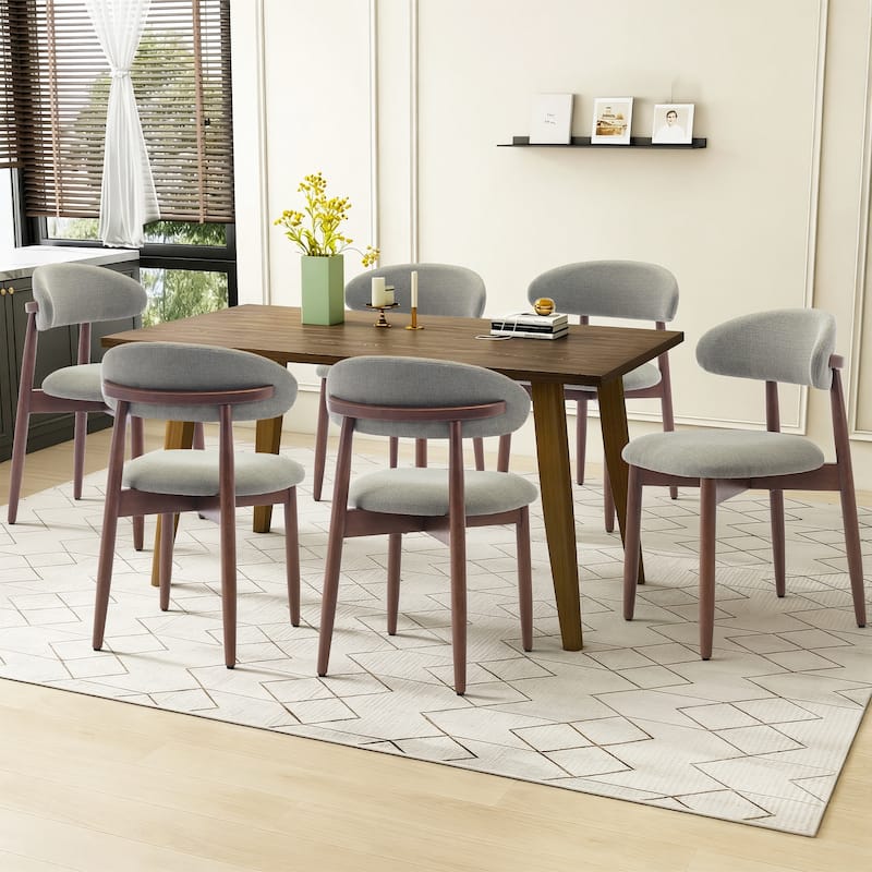 Open Back Upholstered Wood Frame Dining Chair Fabric Seat - Set of 6 - Green