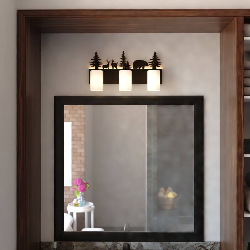 VAXCEL Acadia Bronze Rustic Wildlife Bathroom Vanity Lighting Wall Fixture with Nightlight, Frosted White Glass Shade