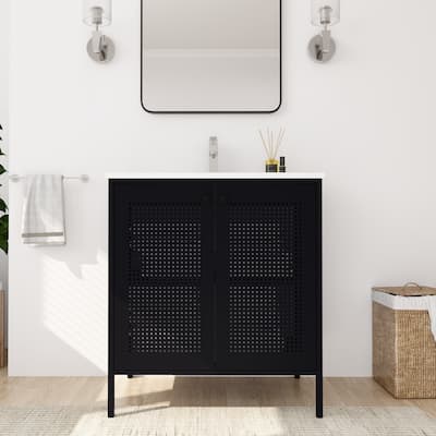 30 inch Metal Freestanding Bathroom Vanity with Top with Integrated Ceramic Sink