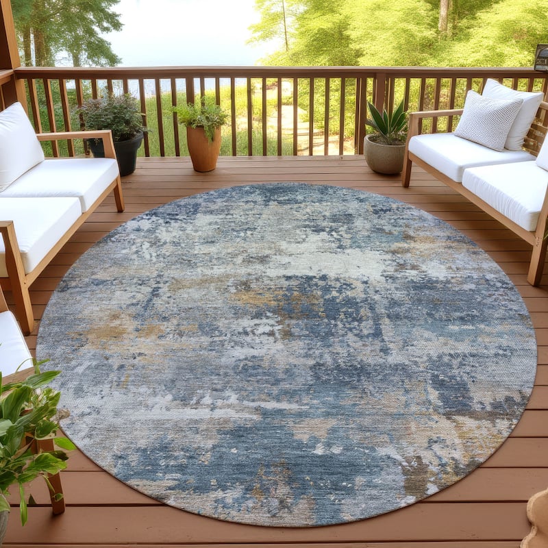 Machine Washable Indoor/ Outdoor Modern Blend Chantille Rug - Blue - 8' x 8'