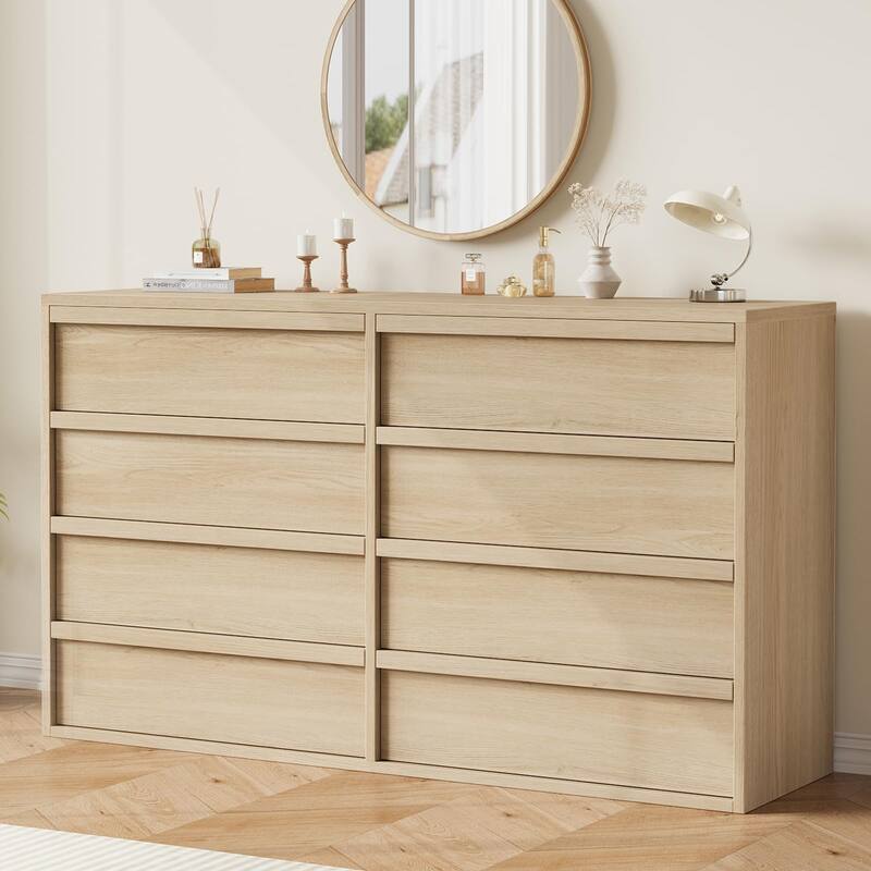 6/7/8 Drawer Dresser for Bedroom, Modern Wooden Chest of Drawers Dresser Organizer - 8-drawer - Natural