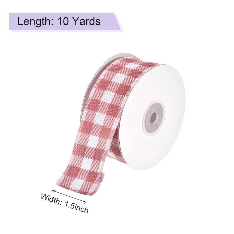 Plaid Check Ribbon, Wired Edge Gingham Ribbon for Gift Wrapping, Christmas Decoration - Bright Red - 1.5 Inch x 10 Yards