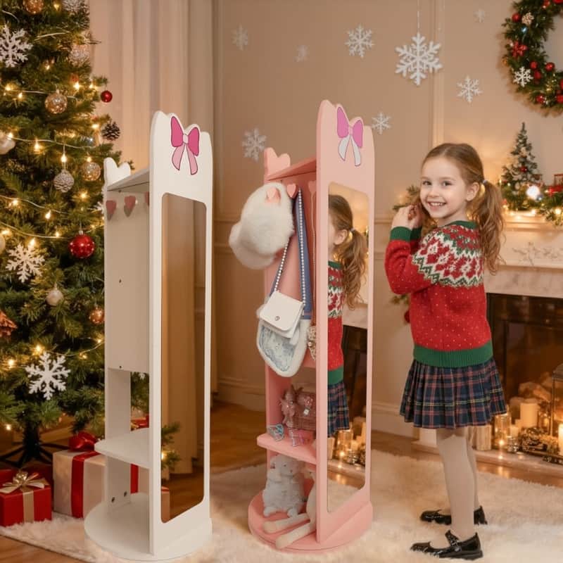 Kids MDF Jewelry Cabinet In White Jewelry Armoire With Rotatable Base, 1 Door And 1 Shelf - N/A