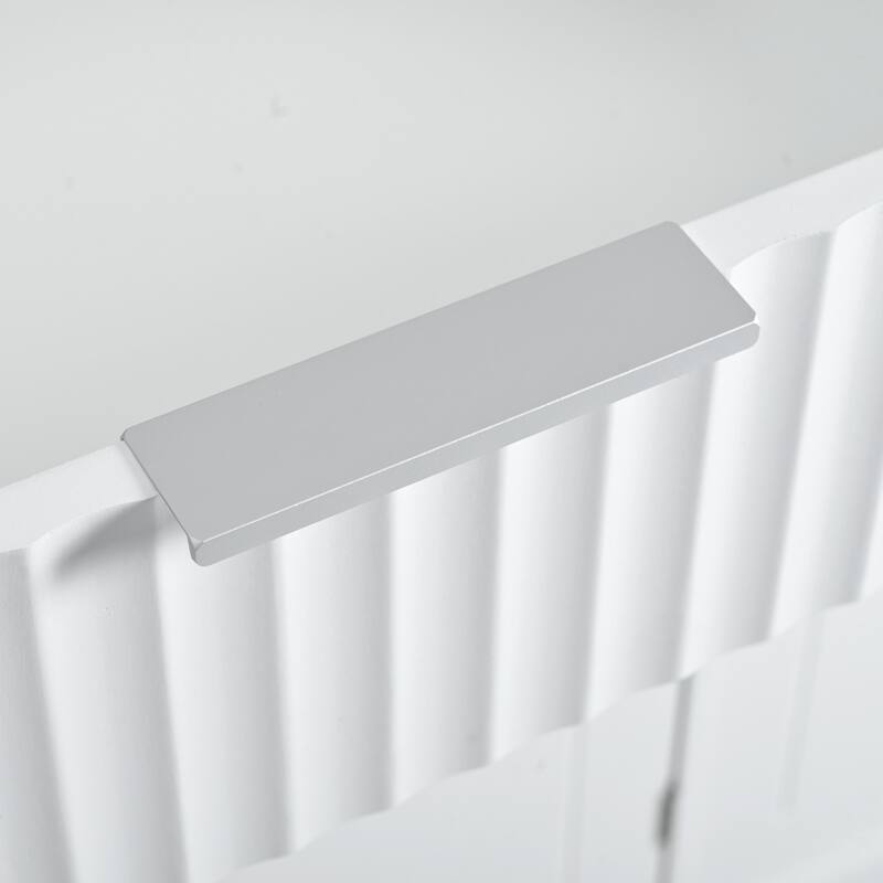 48.50'' Fluted Kitchen Island with Power Outlet, Rolling Wheels, 3 Drawer, 3 Open Side Racks and 10 Gallon Garbage Bin