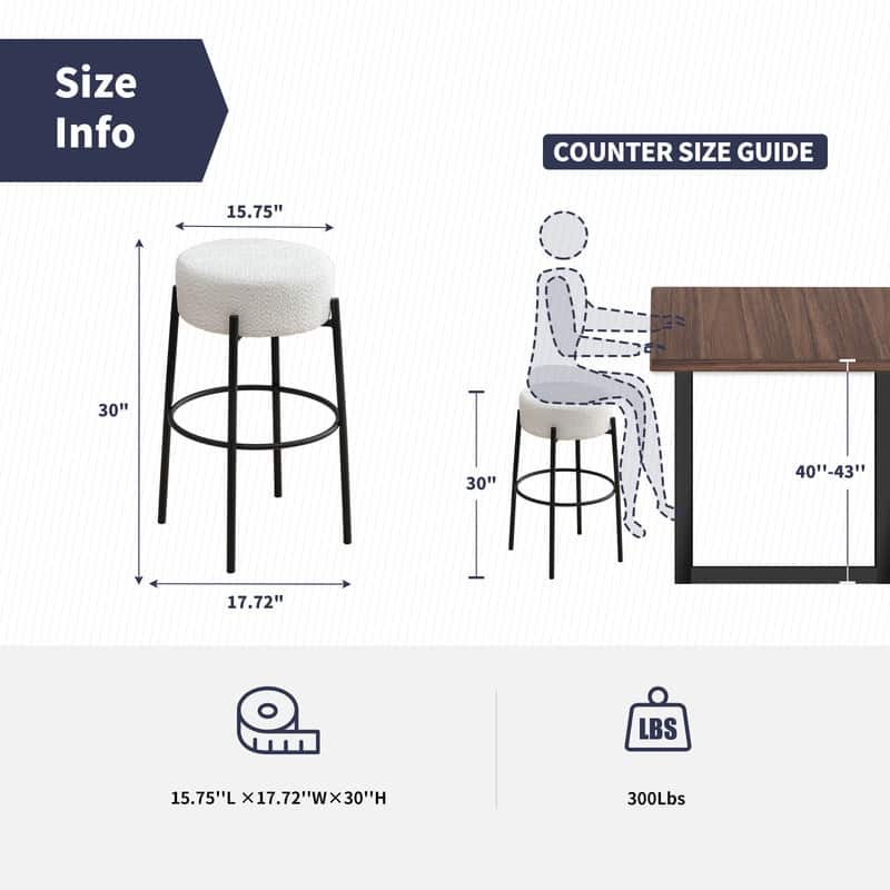 Mixoy 30"Counter Height Modern Backless Upholstered Kitchen Counter Bar Stools with Metal Base