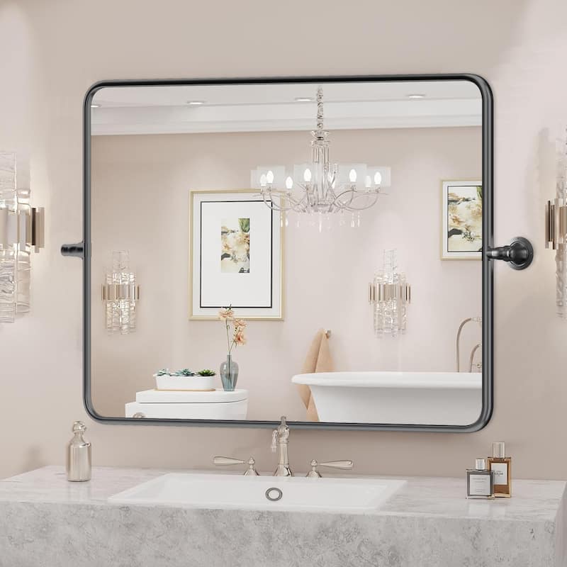 Rectangle Bathroom Tilting Vanity Wall Pivot Mirror, with Rounded Corner Design