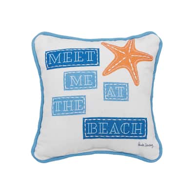 8" x 8" Starfish At The Beach Printed and Applique Throw Pillow