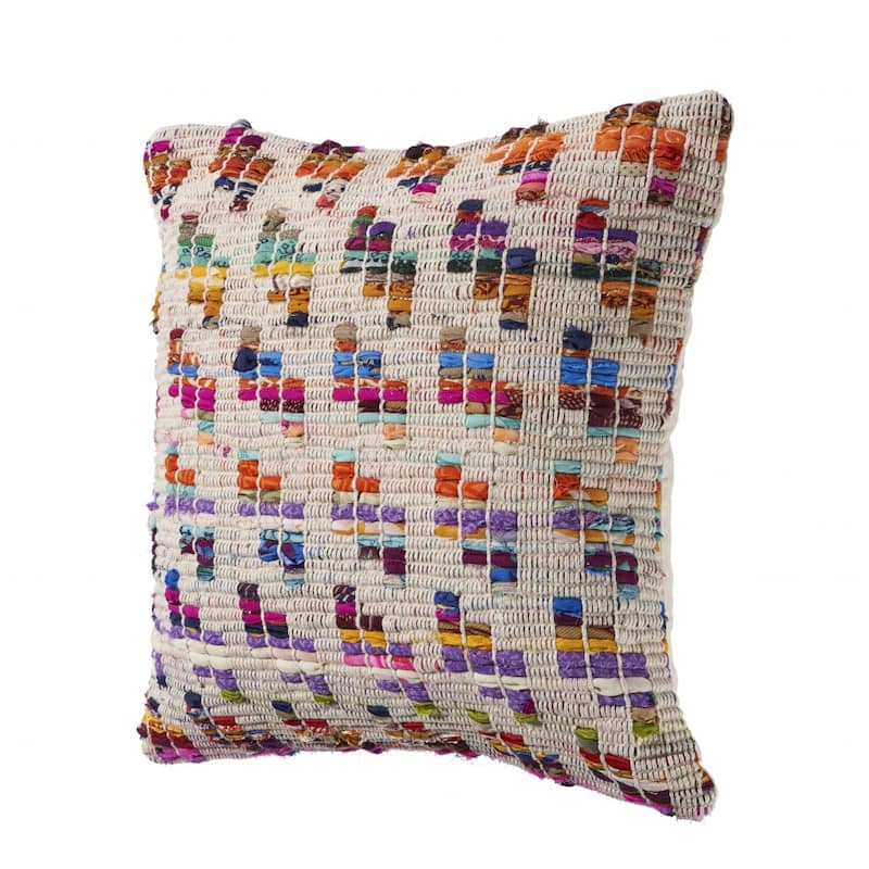 HomeRoots 20" X 20" Beige Red Green Blue Yellow Orange And Pink 100% Cotton Geometric Zippered Pillow