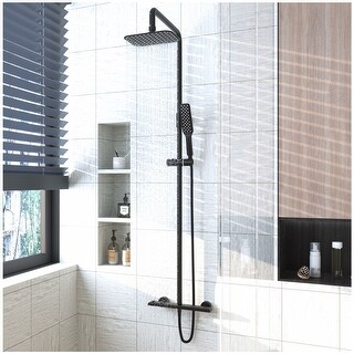 thumbnail image 2 of 16-Inch Matte Black LED Rain Shower Faucet Set – Thermostatic, Massage Jets, Ceiling Mount – 2 Shower Heads – 5-Year Warranty 2 of 5