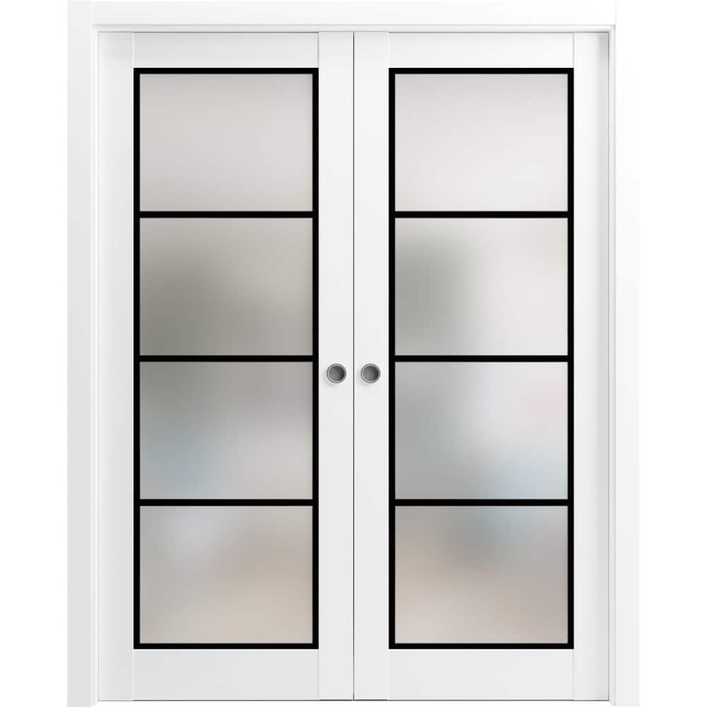 French Double Pocket Doors 36 x 80 Planum 2132 White Silk Kit Trims Rail