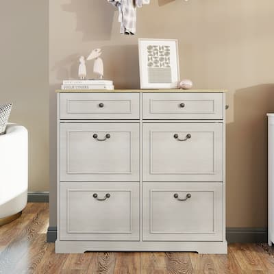 Shoe Storage Cabinet with 2 Drawers, 4 Flip Drawers, Freestanding Shoe Cabinet Organizer with Adjustable Shelf