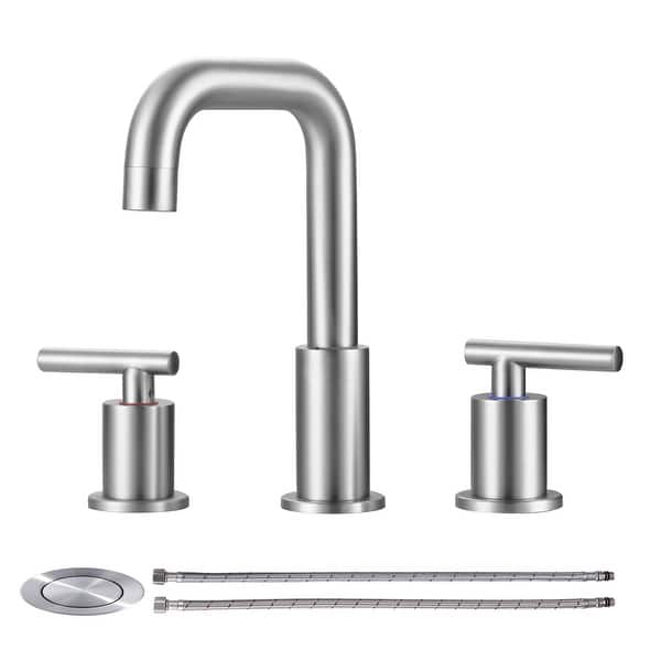 slide 2 of 44, WOWOW 8-inch Dual Handle Widespread Bathroom Faucet Brushed Nickel
