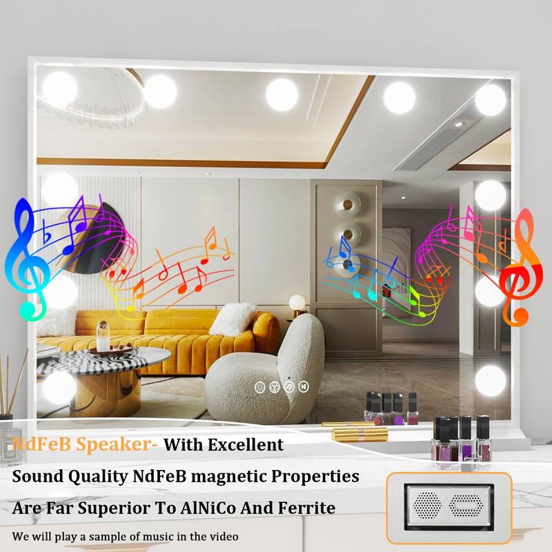 Hollywood LED Makeup Mirror Desktop Bluetooth RGB Vanity Mirror with USB Charging Port