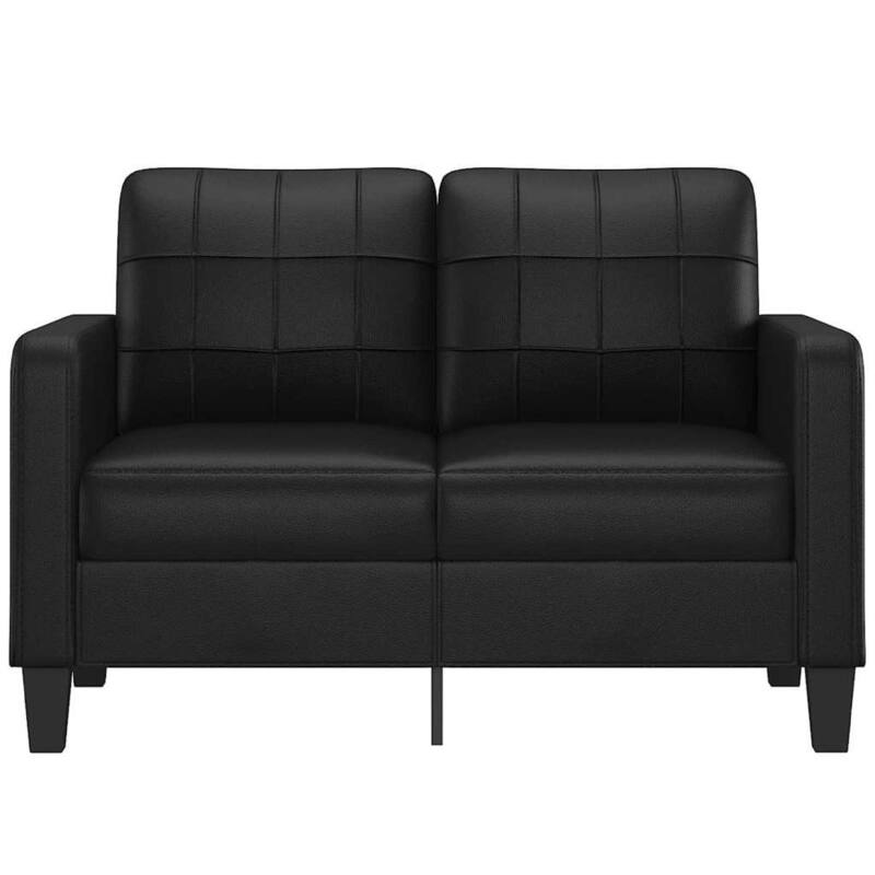 Otis 2 Seater Sofa, Tufted Plush Black Faux Leather Cushions, 54 Inch