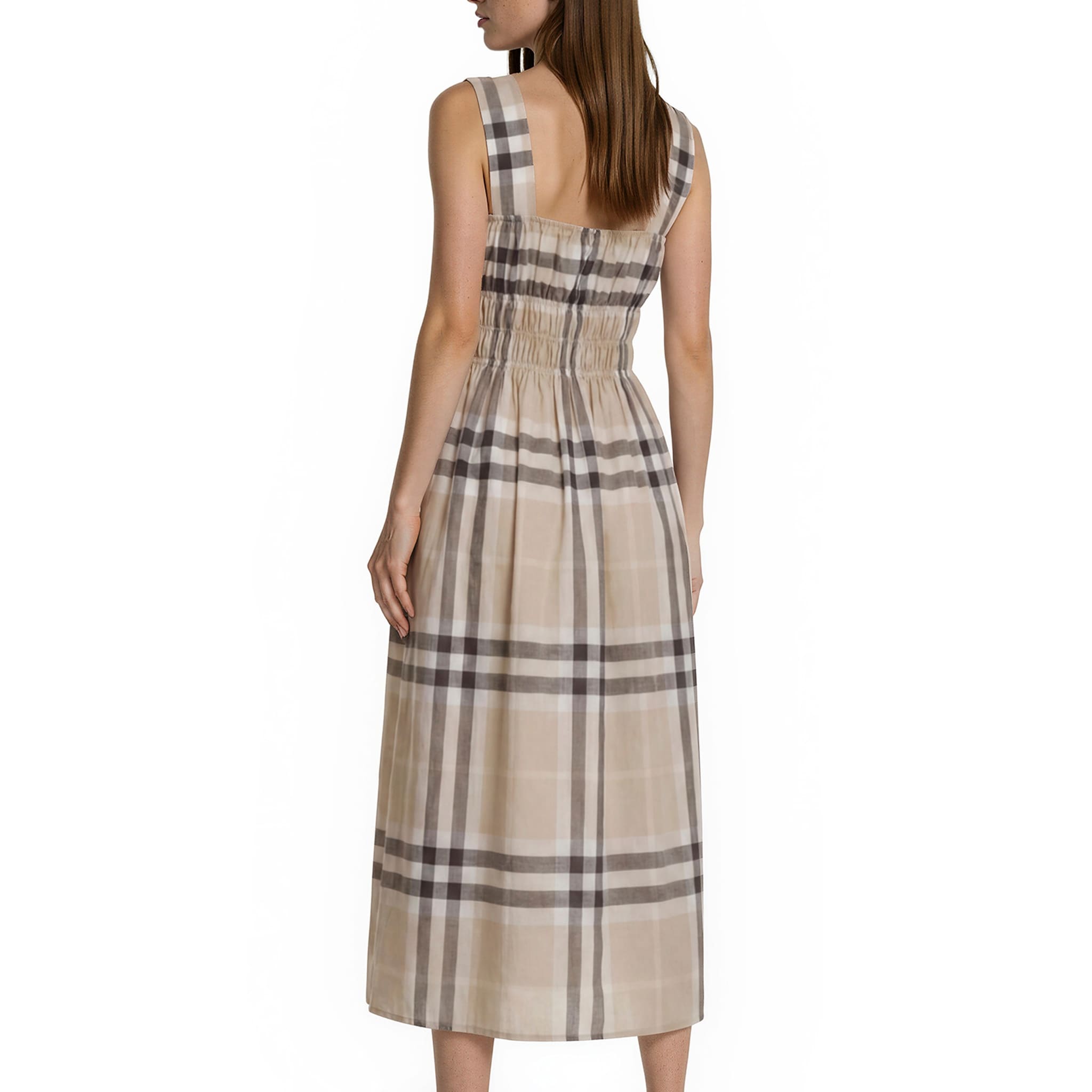 Burberry Smocked Midi Dress - Beige