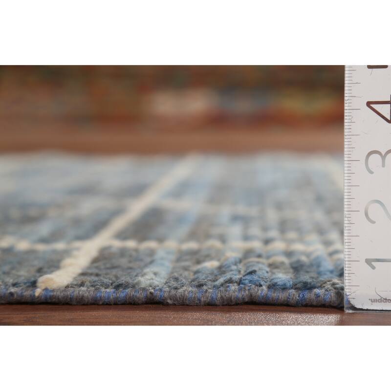 Striped Blue Moroccan Oriental Area Rug Handmade Wool Carpet - 3'10"x 6'9"