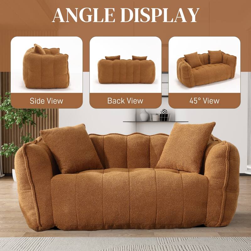 Ouyessir Upholstered Chenille Fabric Bean Bag Sofa Chair with 2 Pillows