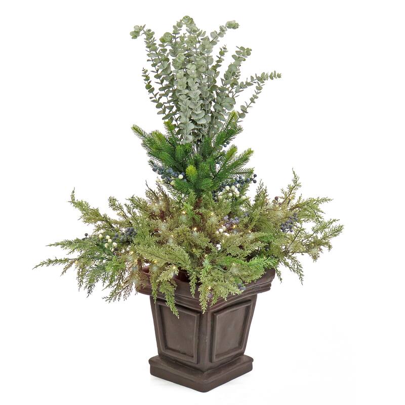 National Tree Company 4 ft. Cedar and Evergreen Porch Bush with LED Lights - Green - 48 in