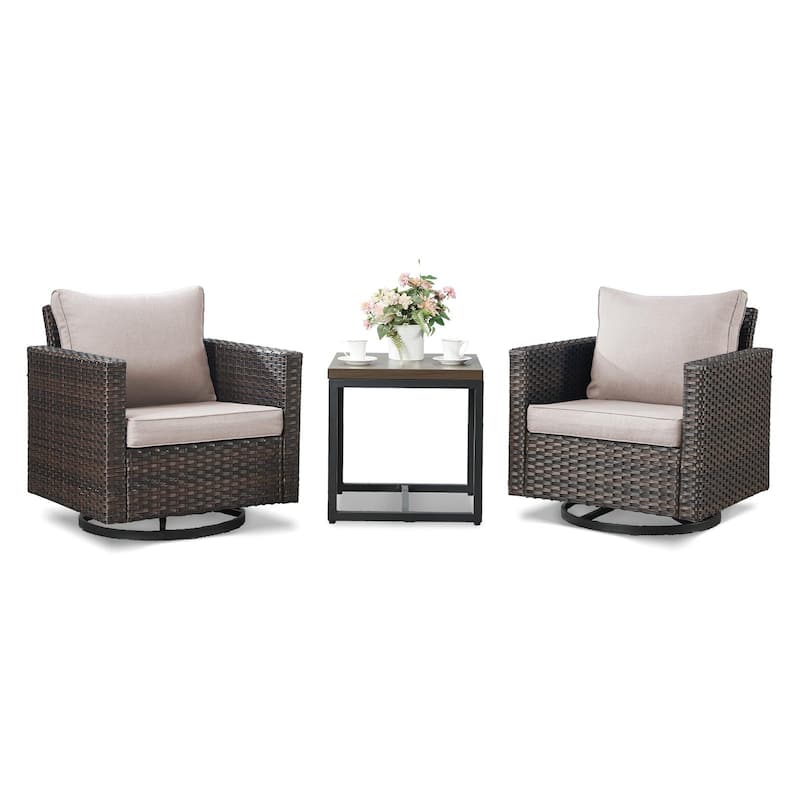 Gymojoy 3 Pieces Outdoor Wicker Swivel Rocker Patio Set