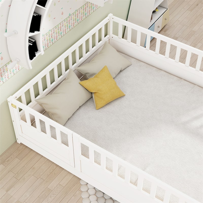 Full Size Wood Floor Bed with Barrier Door