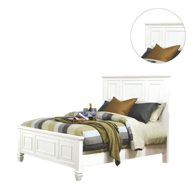 Wood Bed with High Headboard in White