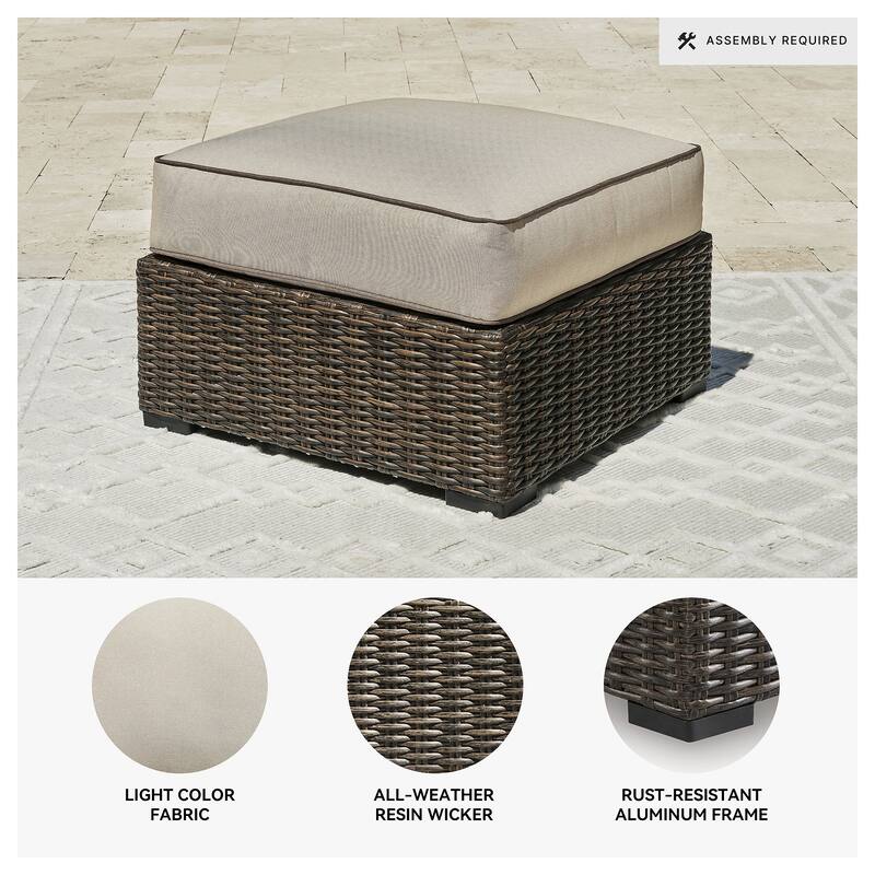 Signature Design by Ashley Coastline Bay Brown Outdoor Ottoman with Cushion - 28.5" W x 28.5" D x 19.5" H