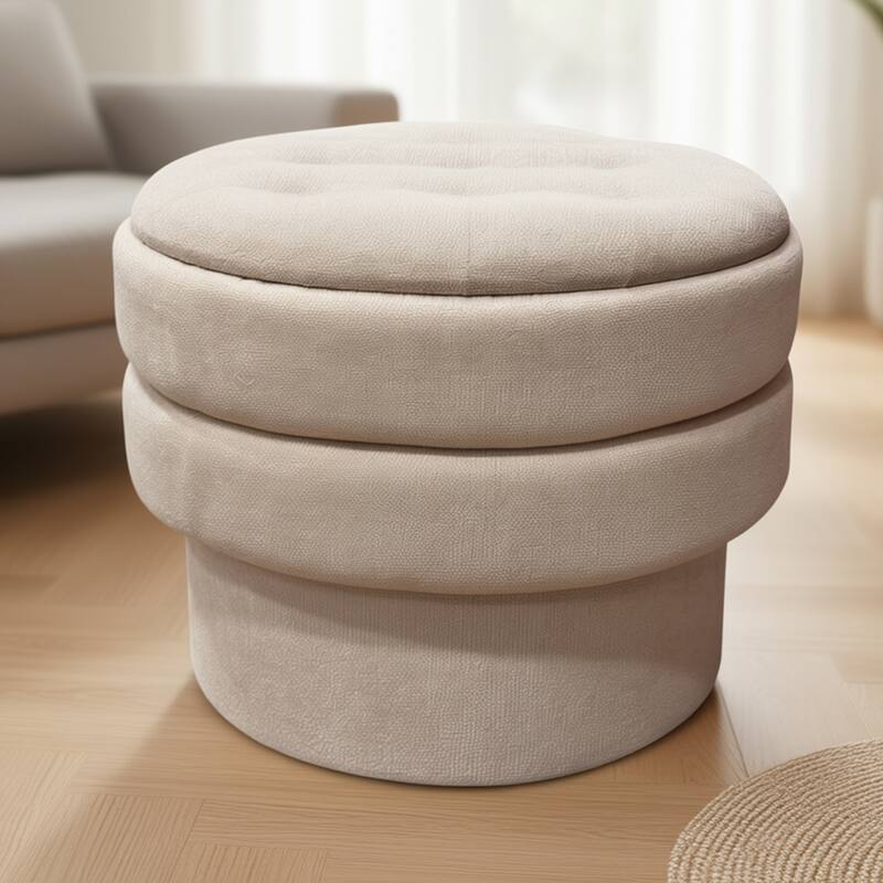 Modern Fabric Round Storage Ottoman