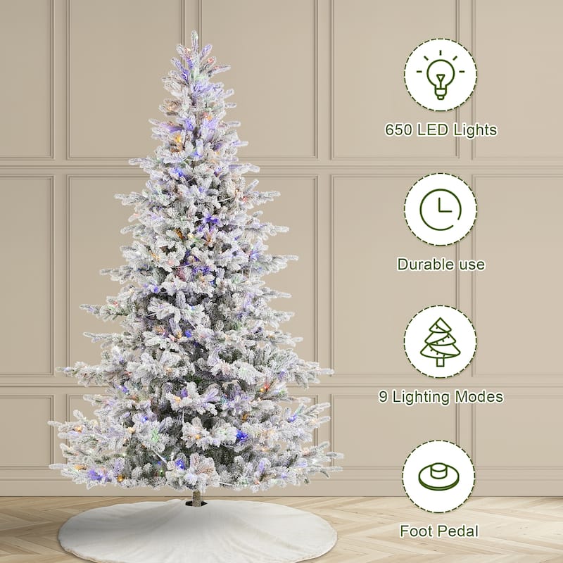 Glitzhome 7.5ft/9ft Pre-Lit Flocked Full Fir Artificial Christmas Trees with Foot Pedal