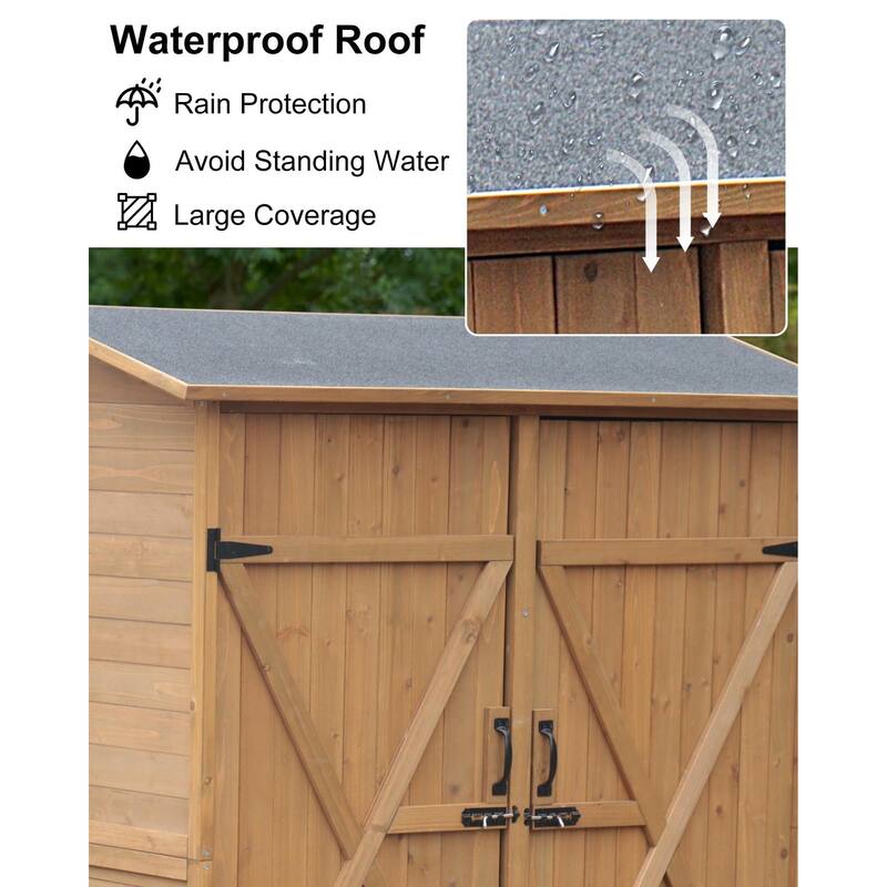 Shed Outdoor Storage Cabinet Wooden Garden Sheds, Outside Tool Organizer with Waterproof Roof, Shelves and Lockable Door