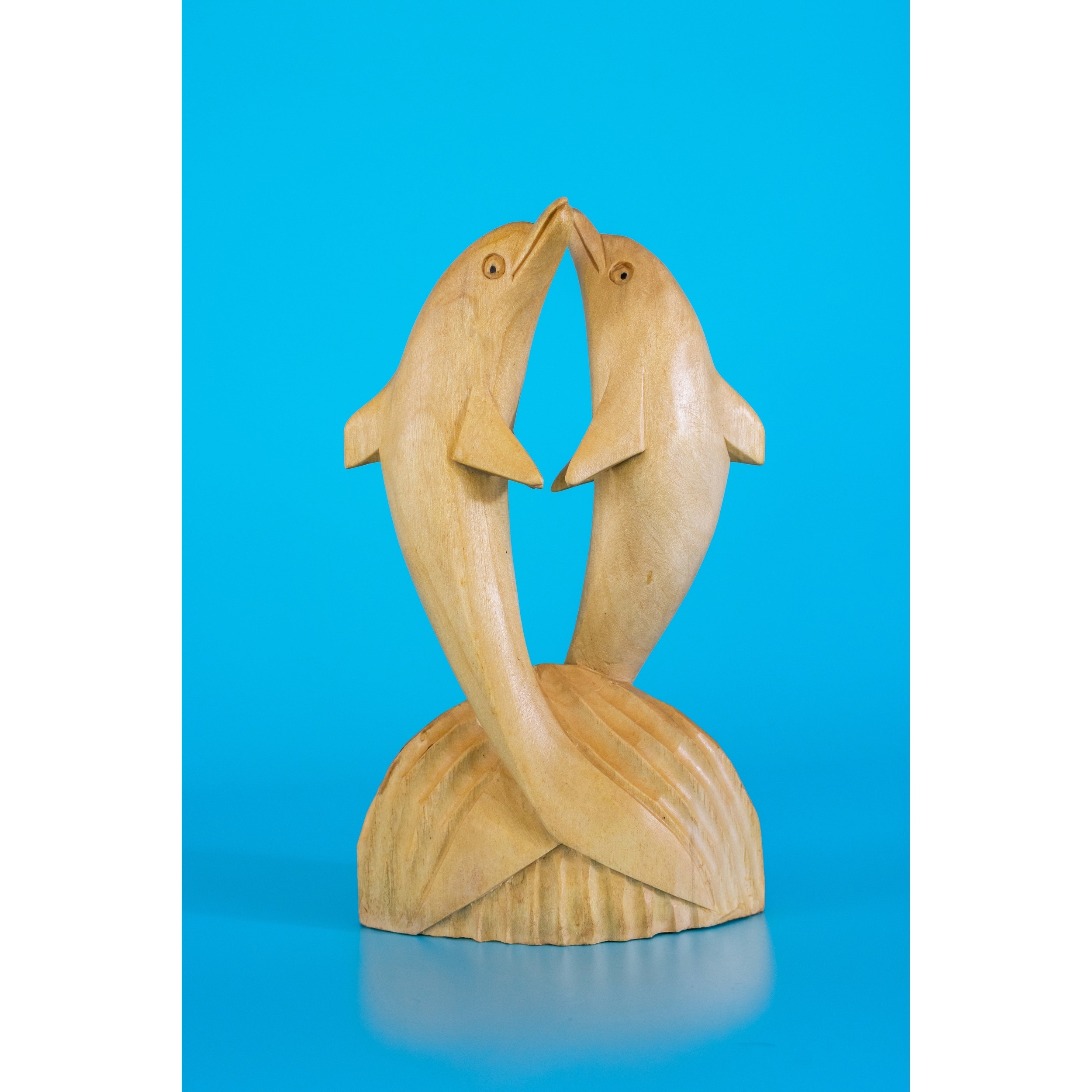 Wooden Hand Carved 2 Jumping Dolphin Statue Sculpture Wood Home Decor Accent Figurine Handcrafted Handmade Seaside Tropical